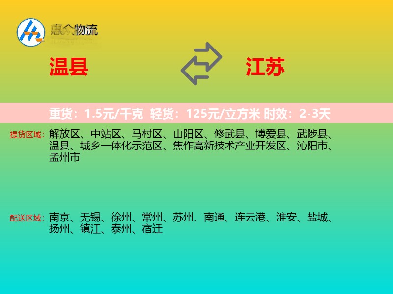 温县到江苏物流专线