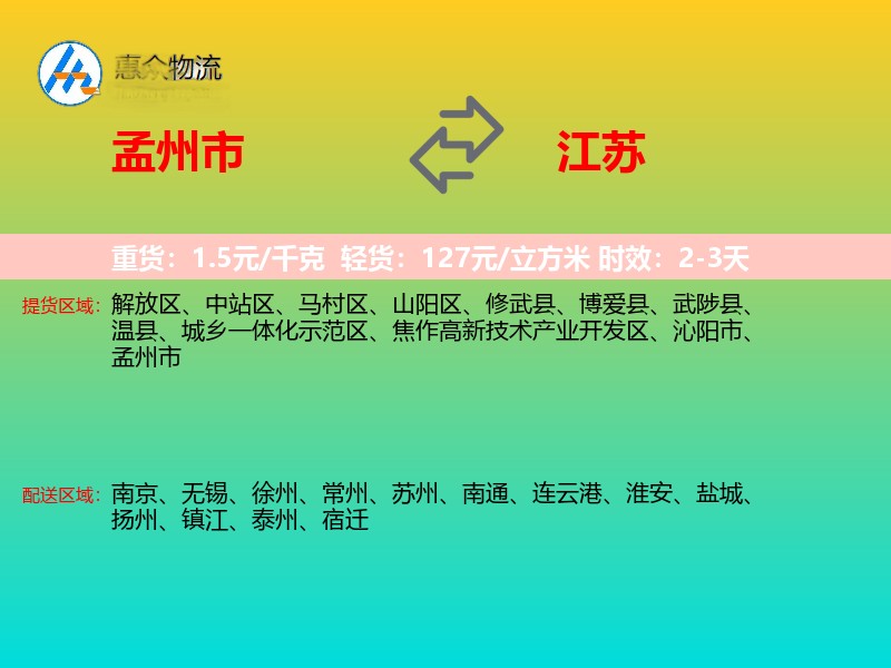 孟州市到江苏长途搬家