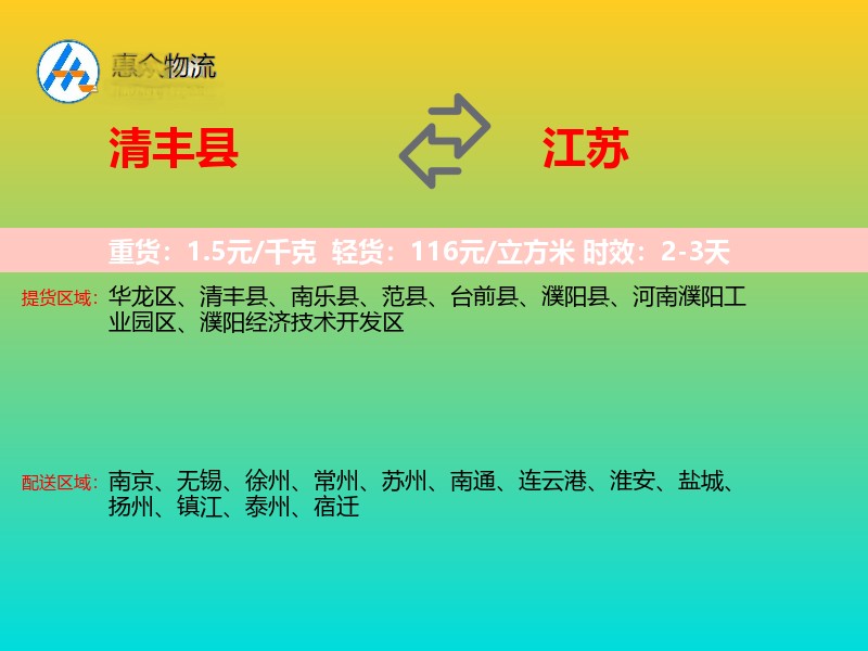 清丰县到江苏物流专线