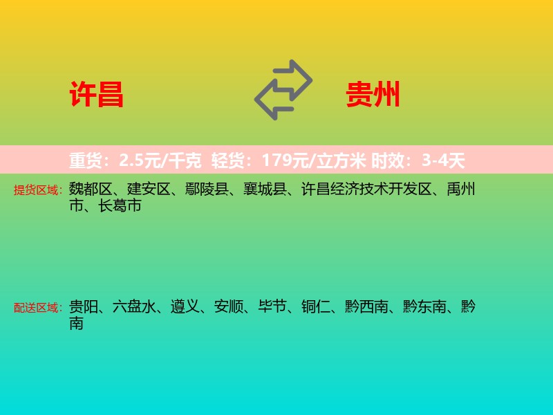 许昌到贵州长途搬家