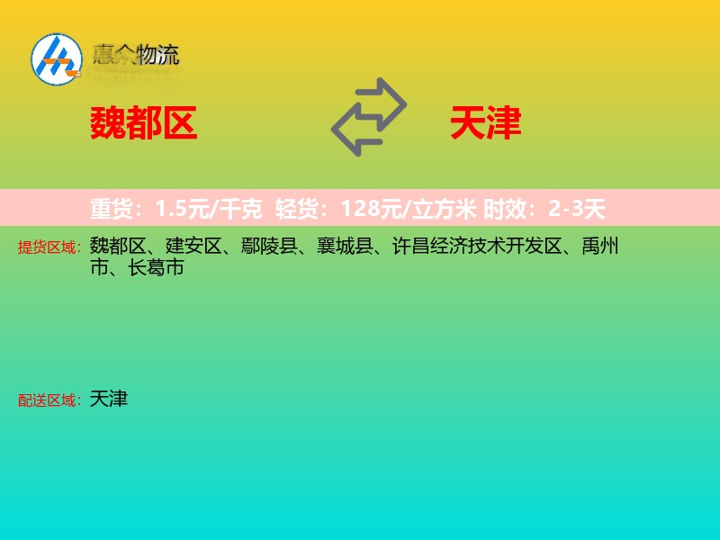 魏都区到天津物流专线