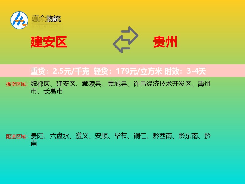 建安区到贵州物流专线