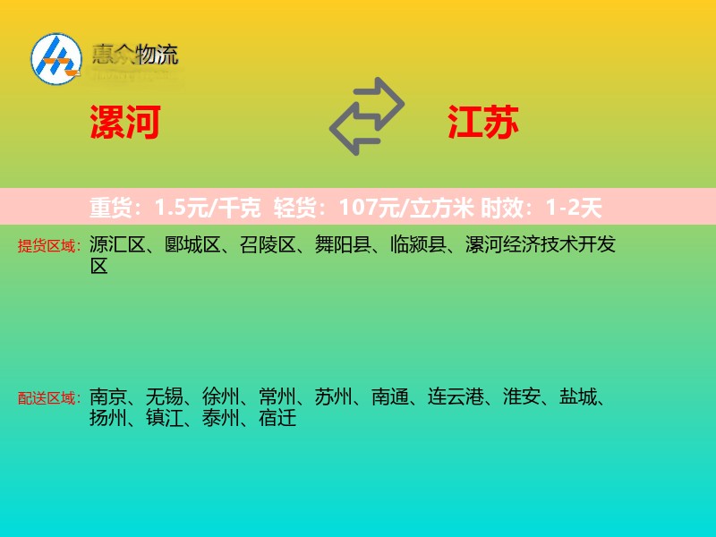 漯河到江苏物流专线