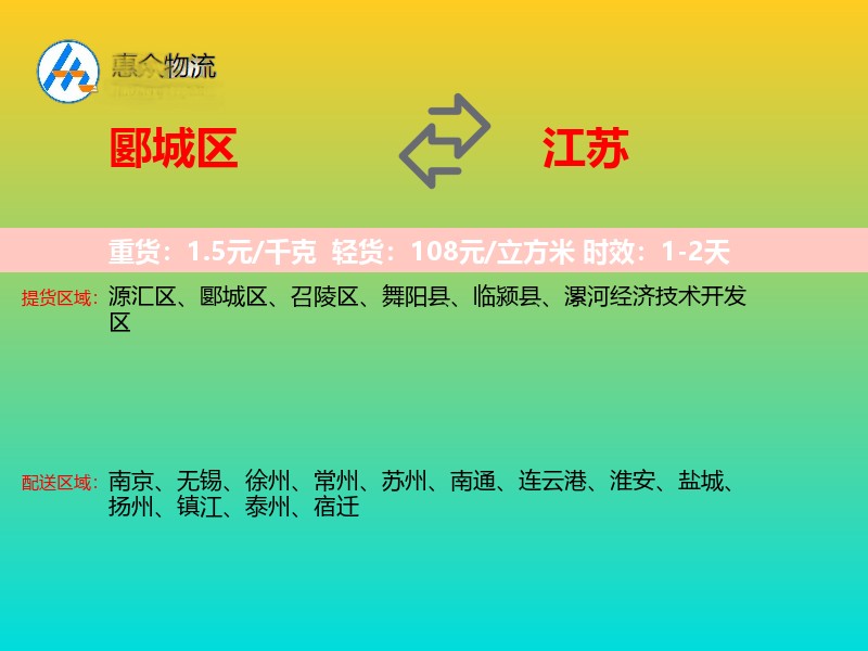 郾城区到江苏物流专线