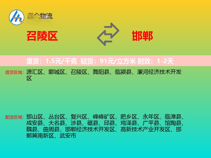 召陵区到邯郸物流专线