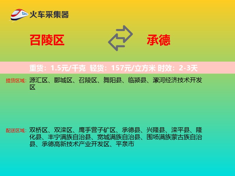 召陵区到承德物流专线