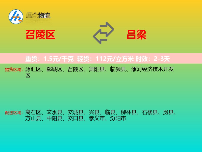 召陵区到吕梁物流专线