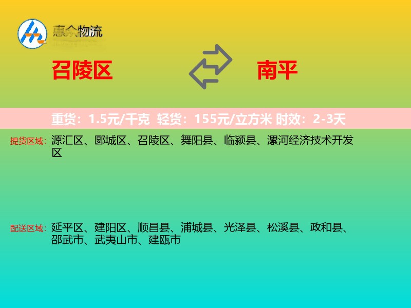 召陵区到南平物流专线