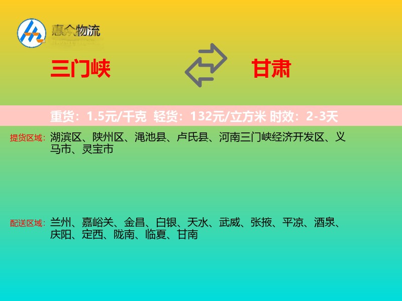 三门峡到甘肃物流专线
