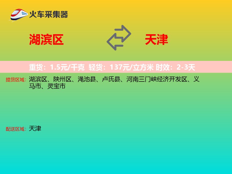 湖滨区到天津轿车托运