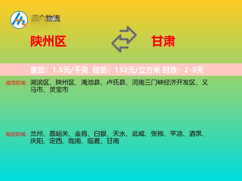 陕州区到甘肃长途搬家