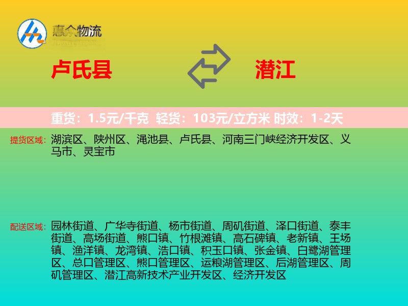 卢氏县到潜江物流专线