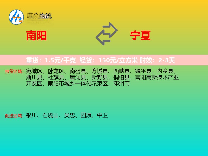 南阳到宁夏物流专线