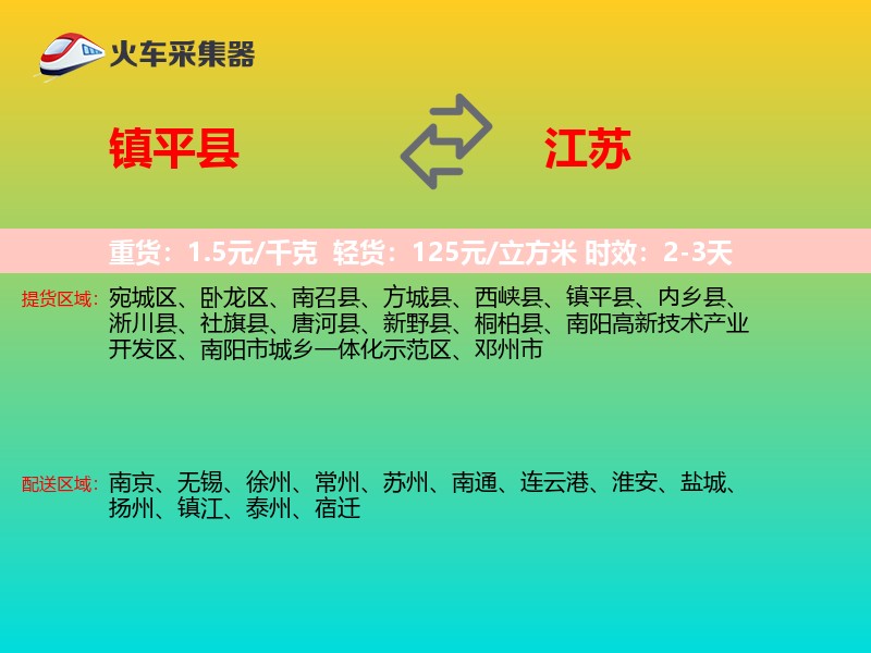 镇平县到江苏物流专线