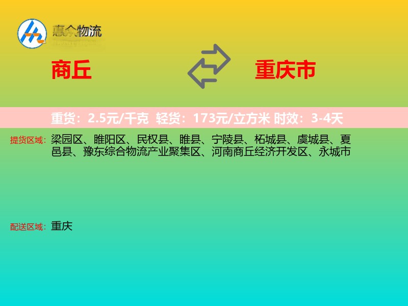 商丘到重庆市物流专线