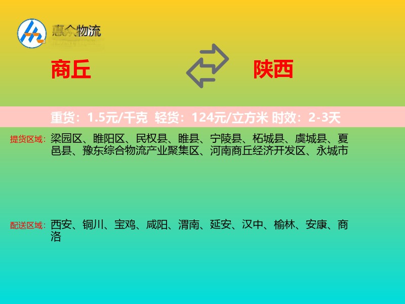 商丘到陕西物流专线
