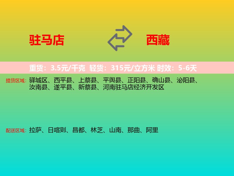 驻马店到西藏长途搬家