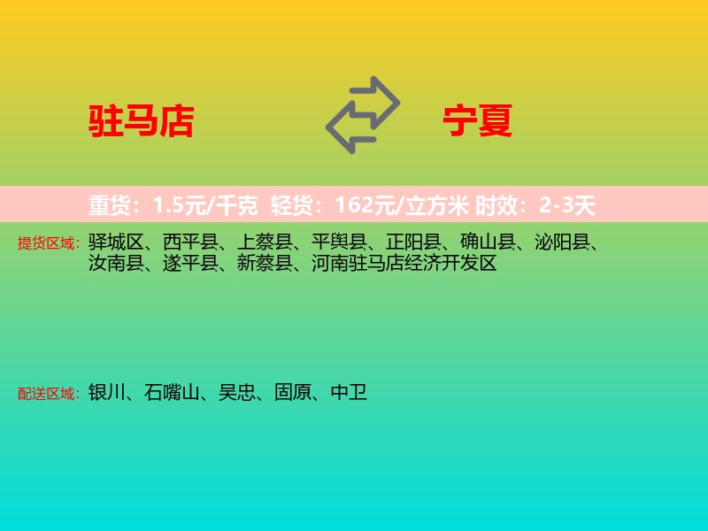 驻马店到宁夏长途搬家
