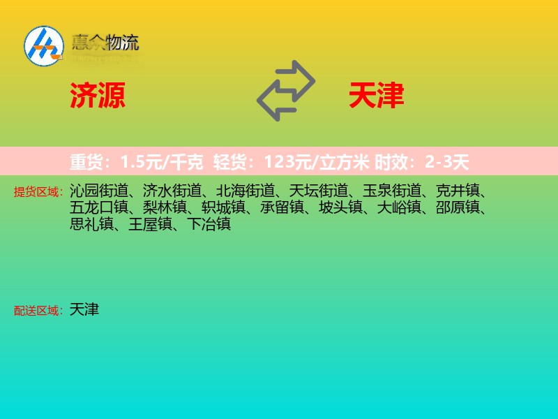 济源到天津物流专线