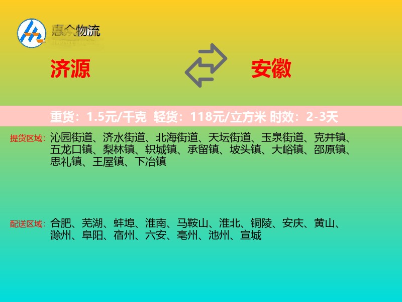 济源到安徽物流专线