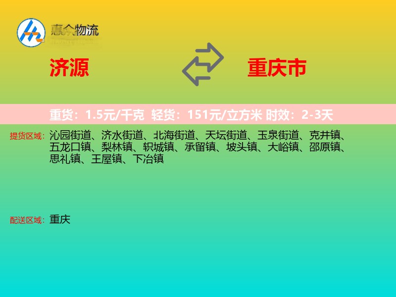 济源到重庆市物流专线