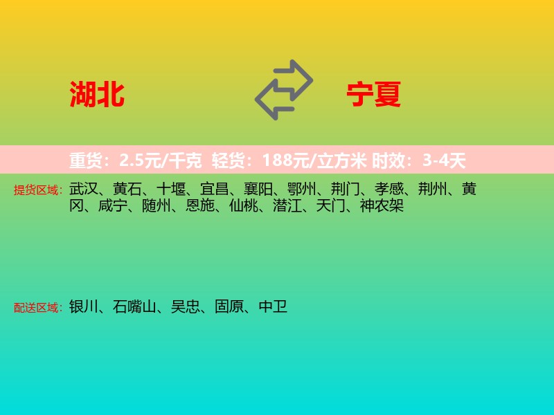 湖北到宁夏长途搬家