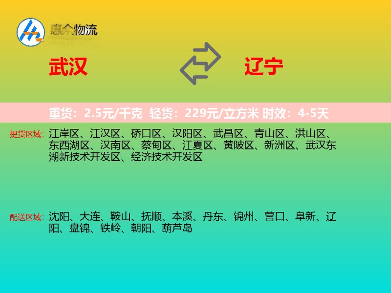 武汉到辽宁物流专线
