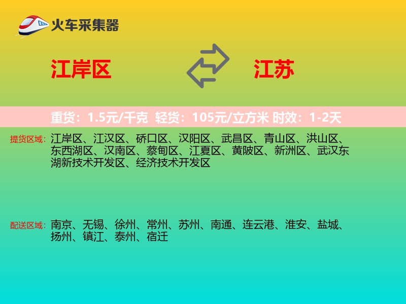 江岸区到江苏物流专线