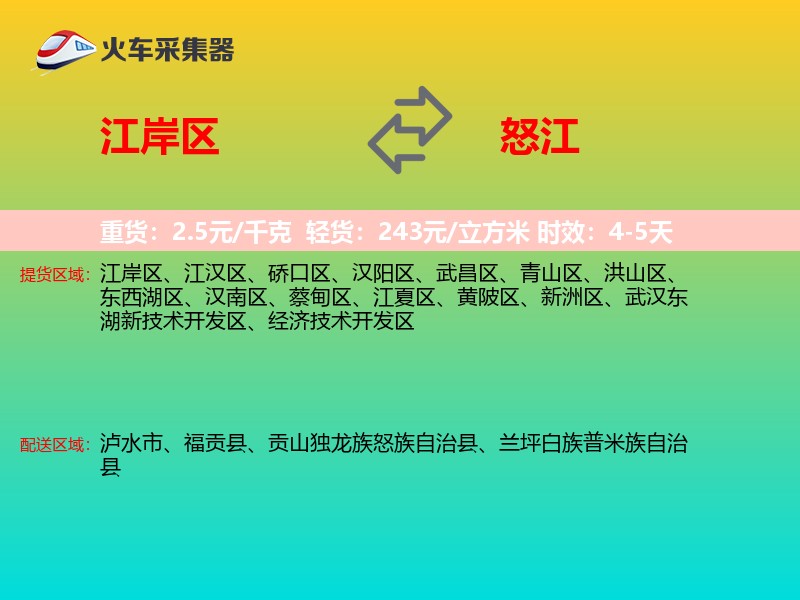 江岸区到怒江物流专线