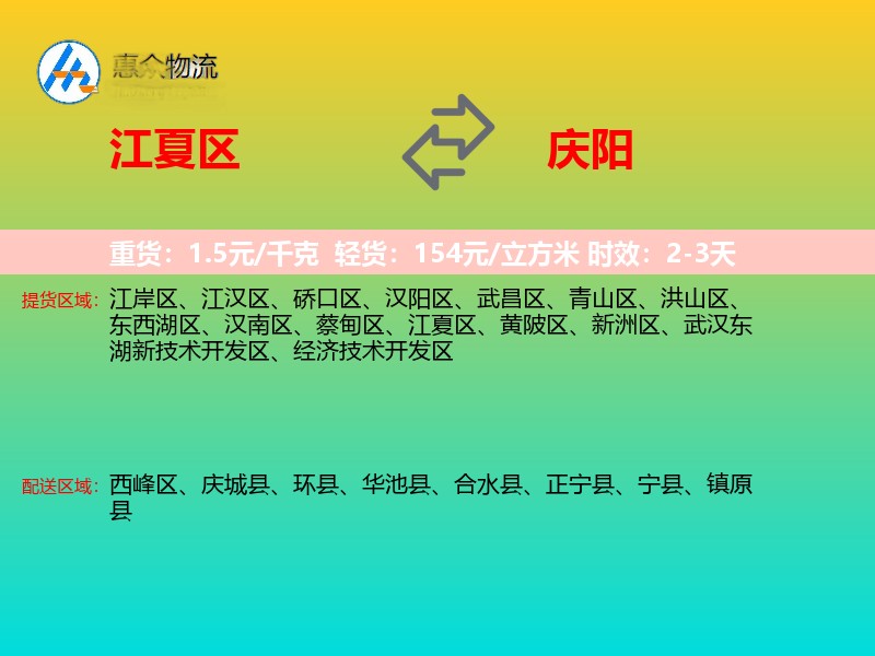 江夏区到庆阳物流专线