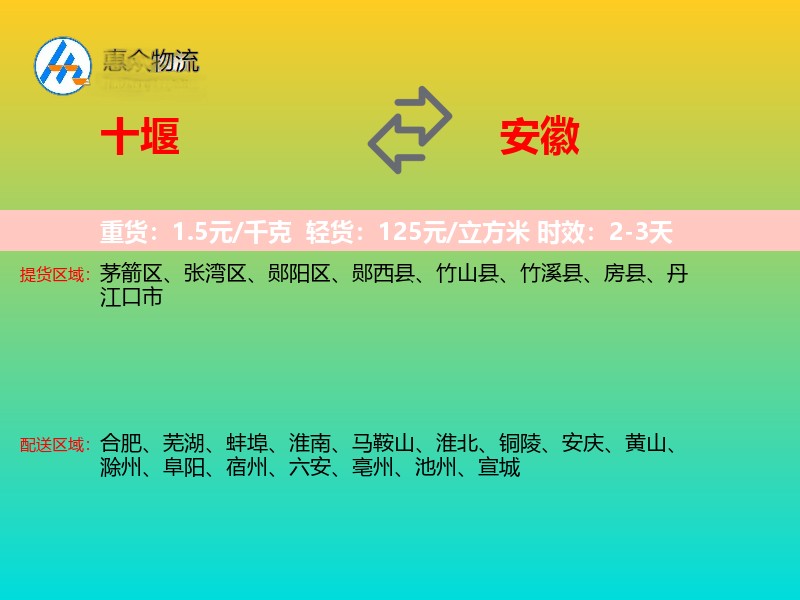 十堰到安徽物流专线