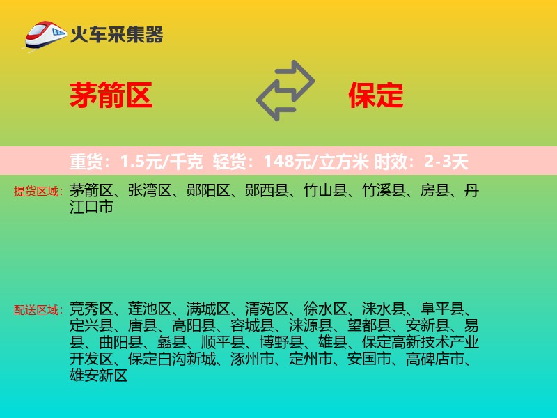 茅箭区到保定物流专线