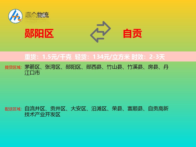 郧阳区到自贡物流专线