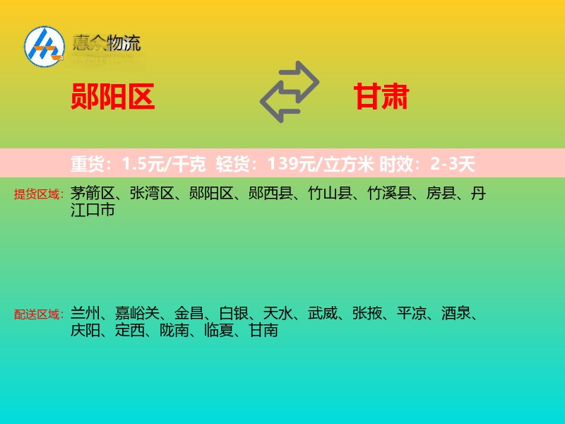 郧阳区到甘肃长途搬家