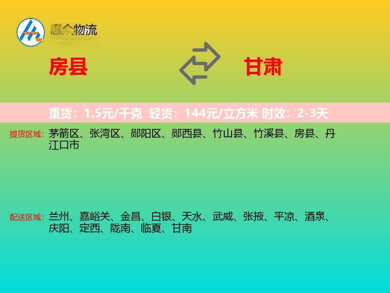 房县到甘肃物流专线