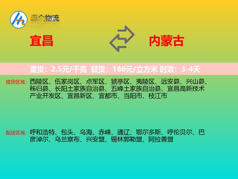宜昌到内蒙古轿车托运