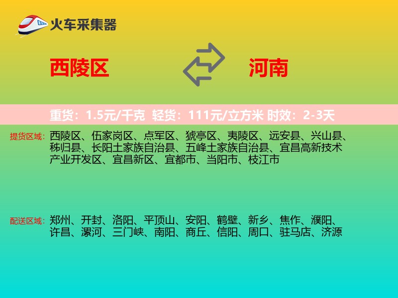 西陵区到河南物流专线