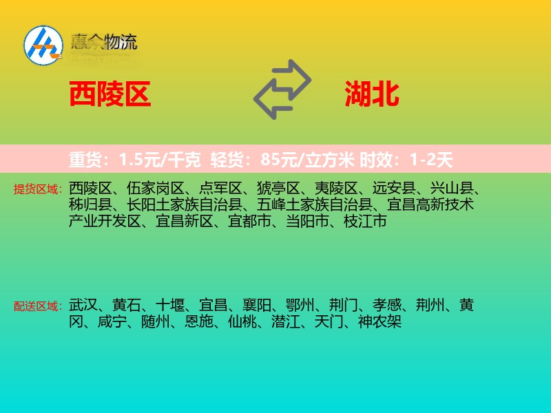 西陵区到湖北物流专线