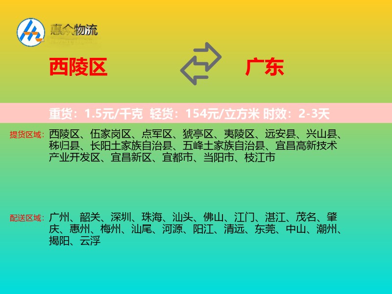 西陵区到广东物流专线