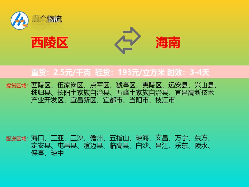西陵区到海南物流专线