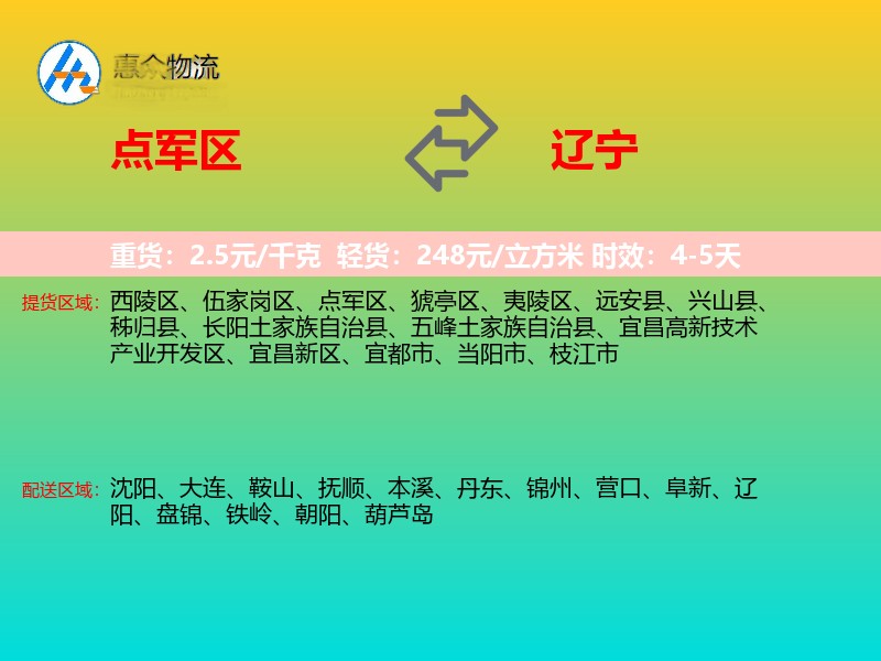 点军区到辽宁物流专线
