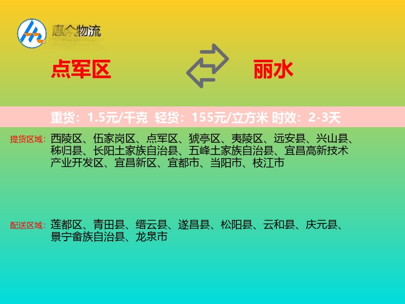 点军区到丽水物流专线