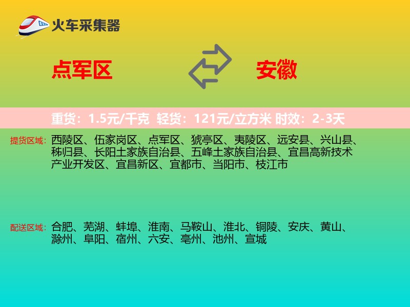点军区到安徽物流专线