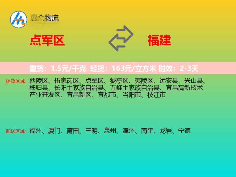 点军区到福建物流专线