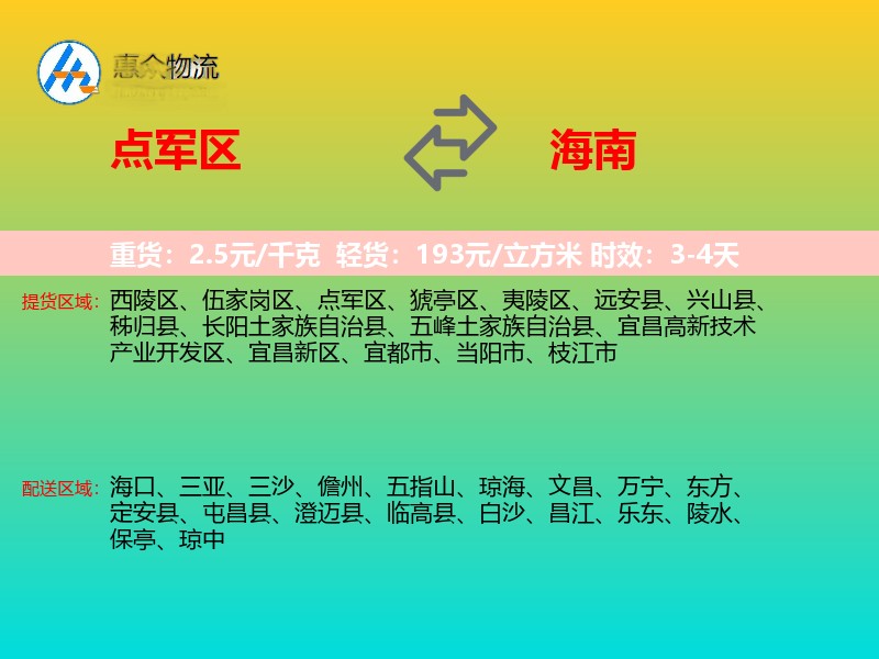 点军区到海南物流专线