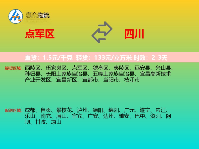 点军区到四川物流专线