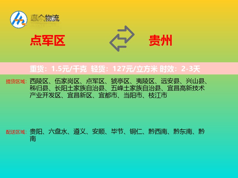 点军区到贵州物流专线