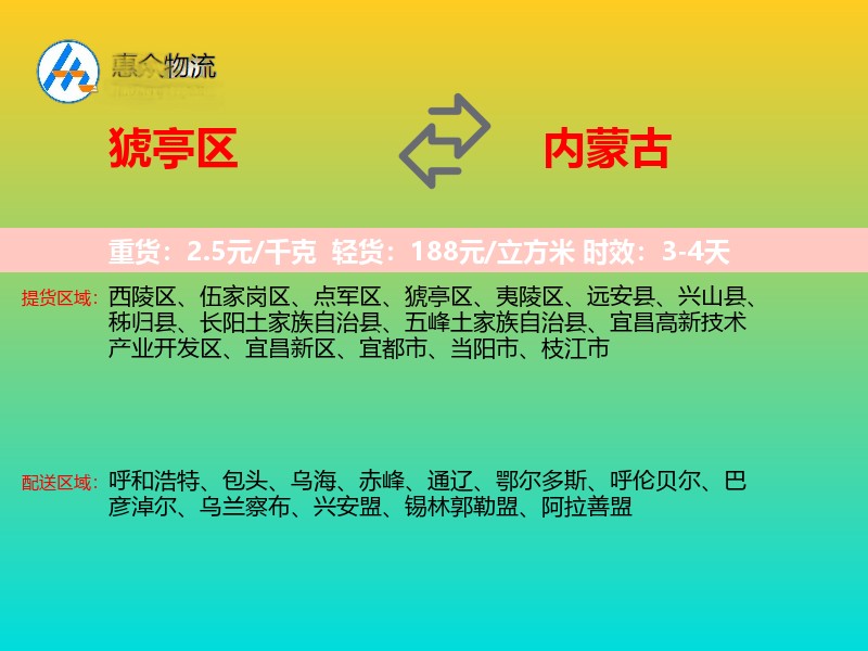 猇亭区到内蒙古物流专线