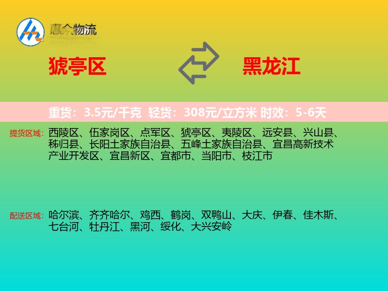 猇亭区到黑龙江物流专线