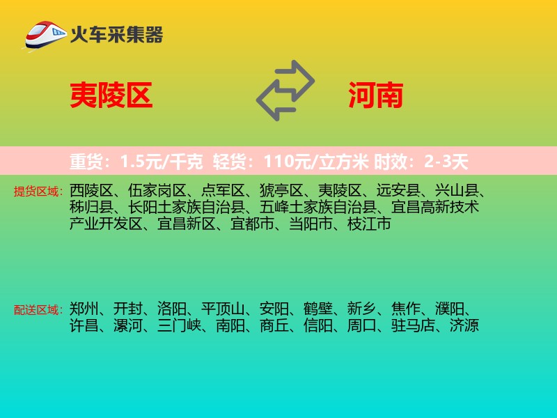 夷陵区到河南物流专线
